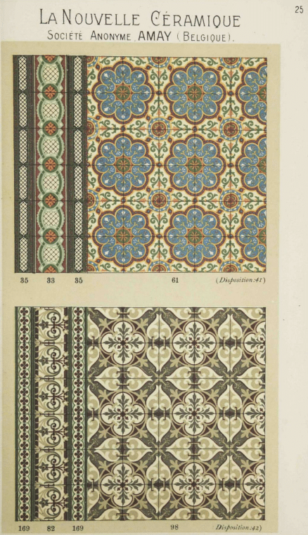 Bladzijde oude catalogus AMAY van antieke keramische patroontegels