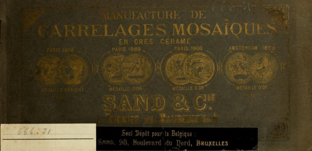 front cover van catalogus uit de negentiende eeuw met voorbeelden van retro tegels Sand Cie