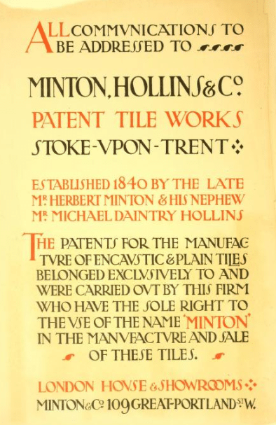 Minton tiles cover catalogue antieke tegels Engeland